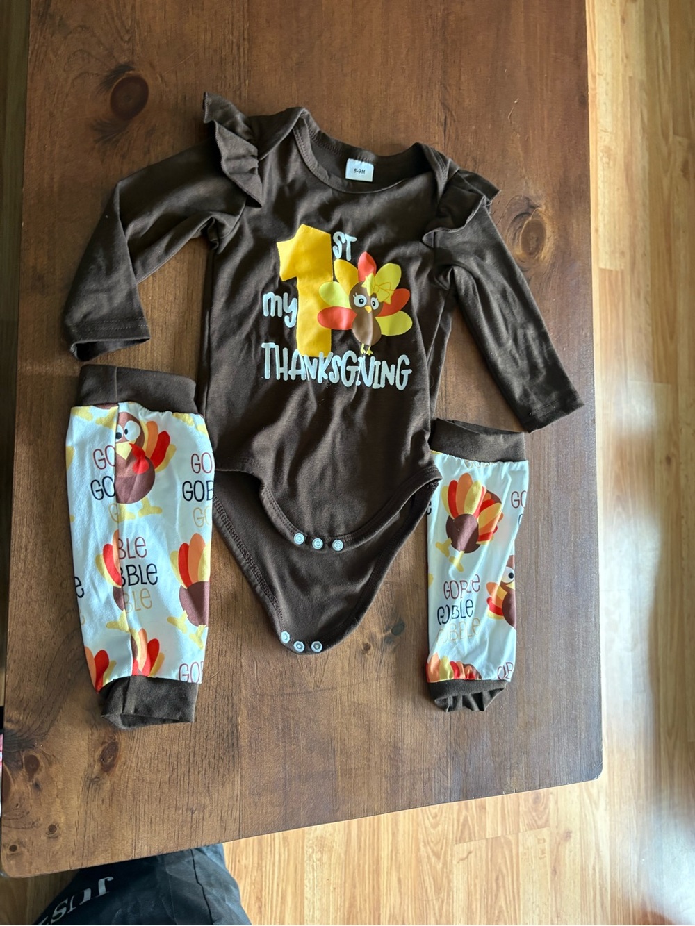🩷 6 for $20 🩷 My First Thanksgiving' Brown Baby Onesie & Leg Warmers